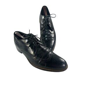 Stacy Adams Vintage Mens Black Size 10D Leather 1980's Wingtip Dress Shoes